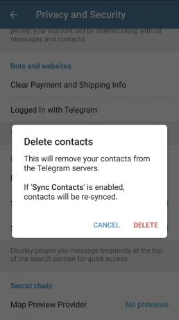 Telegramm Bestätigen Sie das Löschen synchronisierter Kontakte