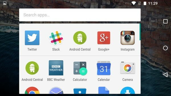 Spouštěč Google Now v systému Android M.
