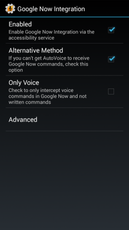 Google Now seaded rakenduses AutoVoice