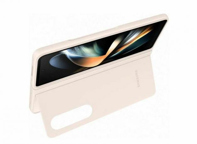 En titt på den lekkede Samsung Galaxy Z Fold 4s slanke stående deksel.