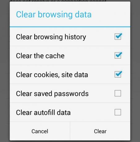 خيارات بيانات التصفح المحو من Chrome