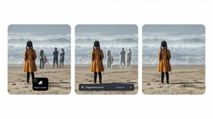 Demo Magic Eraser odstraňuje lidi z fotografie na pláži