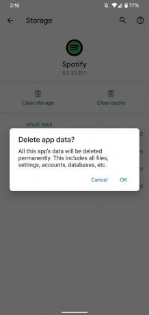 Cancellazione dei dati dell'app per l'app Spotify