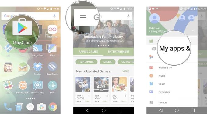 Indítsa el a Google Play áruházat a kezdőképernyőről vagy az alkalmazásfiókból. Koppintson a Menü ikonra. A keresősáv bal oldalán található. Koppintson a Saját alkalmazások és játékok elemre.
