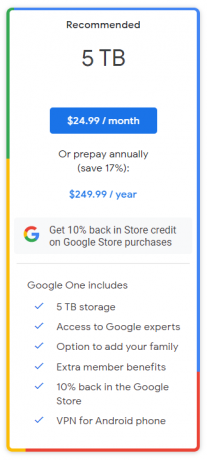 Google One 5tb संग्रहण योजना