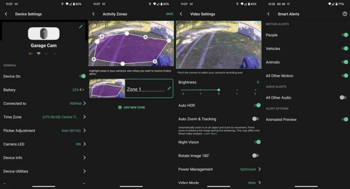 Kamera Arlo Pro 3 Floodlight na snímkach obrazovky aplikácie Arlo