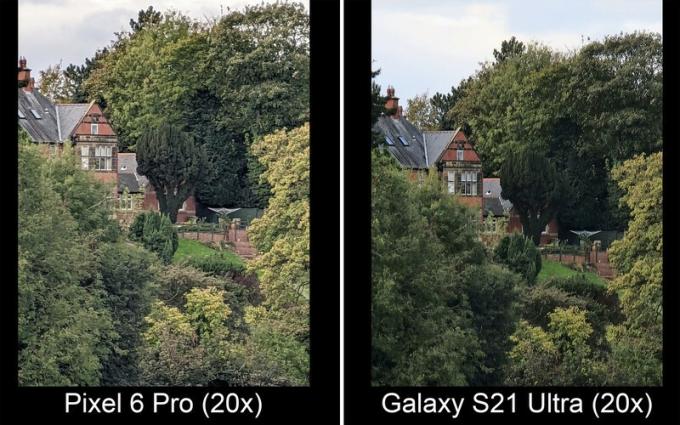 Pixel 6 Pro против Galaxy S21 с 20-кратным увеличением