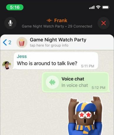 Pantalla de chat de voz grupal de Whatsapp