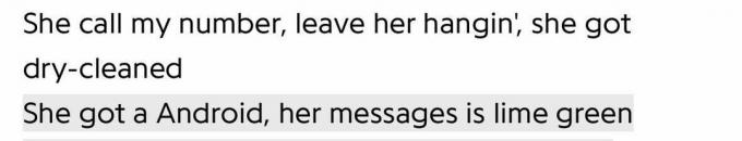 Capture d'écran des paroles d'une chanson de Drake