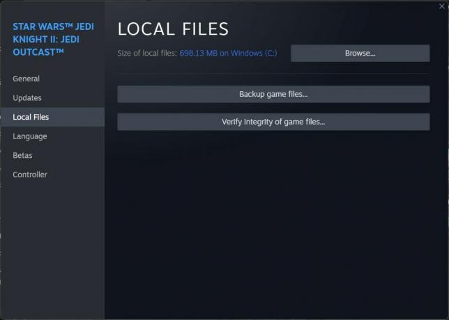 Vlastnosti v službe Steam na prehliadanie miestnych súborov