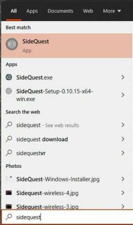 Hvězdná nabídka Windows Sidequest
