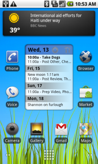 Domovská obrazovka Google Nexus One