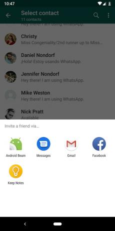 Stránka kontaktov WhatsApp