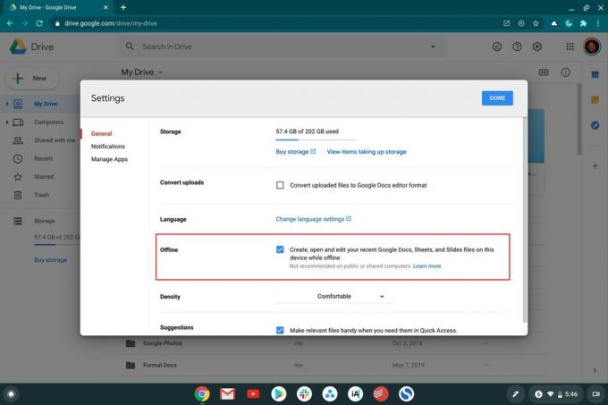 Переключить автономный режим Google Диск Chromebook