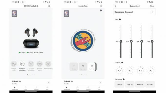 Екранни снимки за Edifier NeoBuds S от приложението.