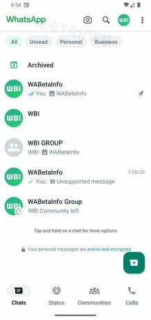 شريط التطبيقات باللون الأبيض في تطبيق Whatsapp لنظام Android
