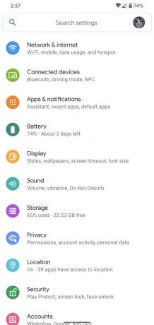 Ustawienia systemu Android 10