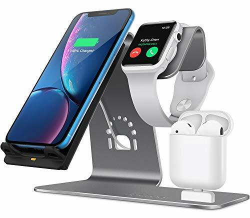 Bestand 3 in 1 Aluminium Stand for Apple iWatch، Charging Station for Airpods، Qi Fast Wireless Charger Dock for Apple iWatch / iPhone X / 8 Plus / 8، Samsung S8، رمادي