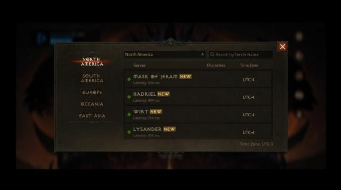 Immagine di selezione del server di Diablo Immortal