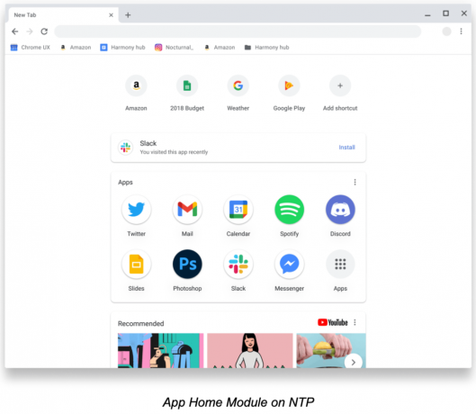 Conceito de módulo NTP de aplicativos Chrome