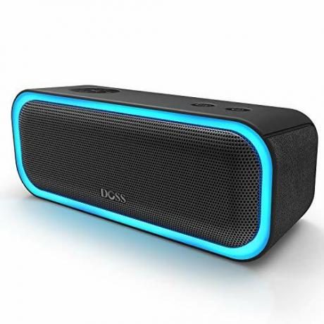 [Aktualisiert] DOSS SoundBox Pro Tragbarer drahtloser Bluetooth-Lautsprecher mit 20 W Stereo-Sound, aktivem Extra-Bass, kabelloser Stereo-Kopplung, mehrfarbigen Lichtern, wasserdichtem IPX5, 10 Stunden Akkulaufzeit - Schwarz