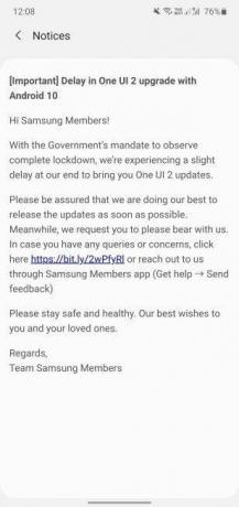 Обавештење о кашњењу за Андроид 10 чланова Самсунг-а