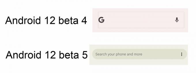 Android 12 Beta 5 -hakukenttä