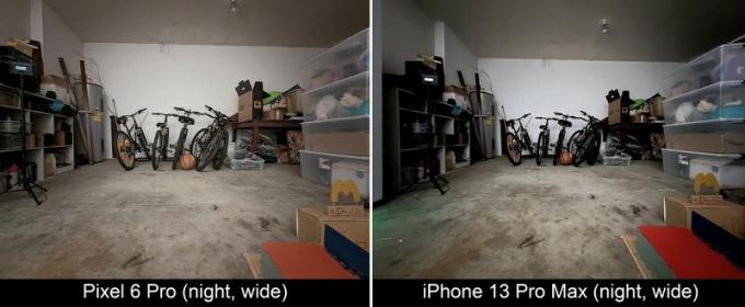 Pixel 6 Pro versus Iphone 13 Pro Max Night Wide