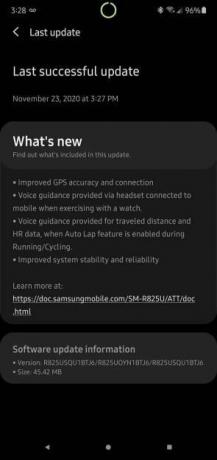 Captura de pantalla de actualización de Galaxy Watch Active 2