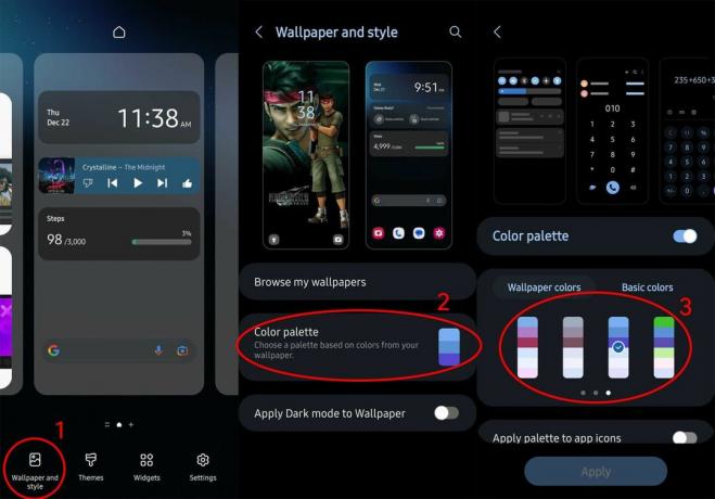 Modifica della tavolozza dei colori di sistema in Samsung One UI 5 su un Galaxy S22 Ultra