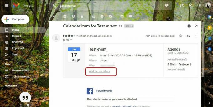 Facebooki sündmused Google Calendar Desktop