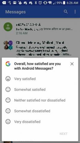 Google'i küsitlus rakenduses Android Messages