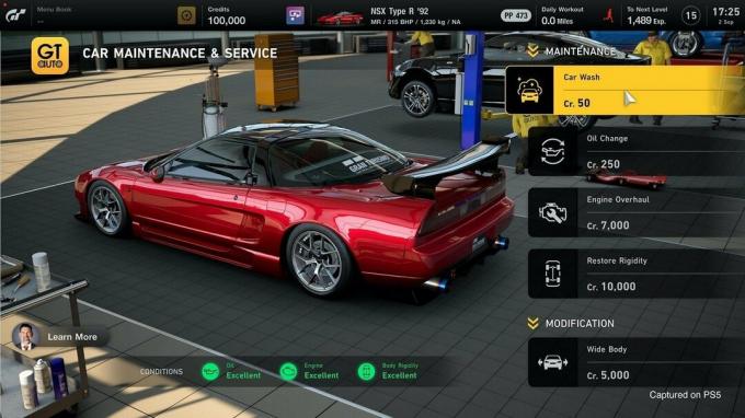 Snímek obrazovky údržby vozu Gran Turismo 7
