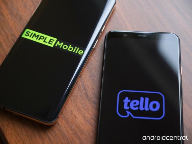 Tello Mobile och Simple Mobile-logotyper på Android-telefoner