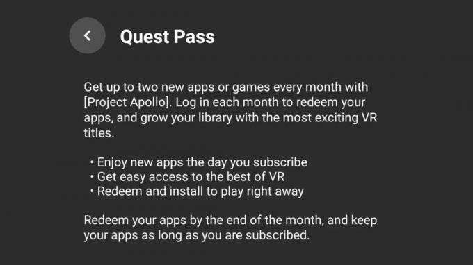 Informacije o prepustnici Quest iz aplikacije Meta Quest