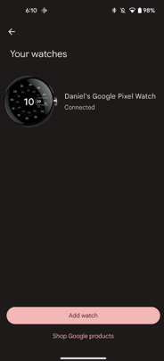 Propojení účtu v aplikaci Google Pixel Watch