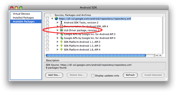 Okno za namestitev Android SDK