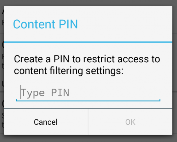 PIN de filtragem de conteúdo