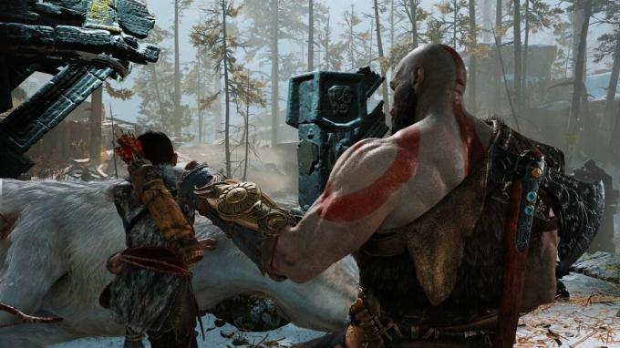 God of War 2018 Kratos och Atreus når ut