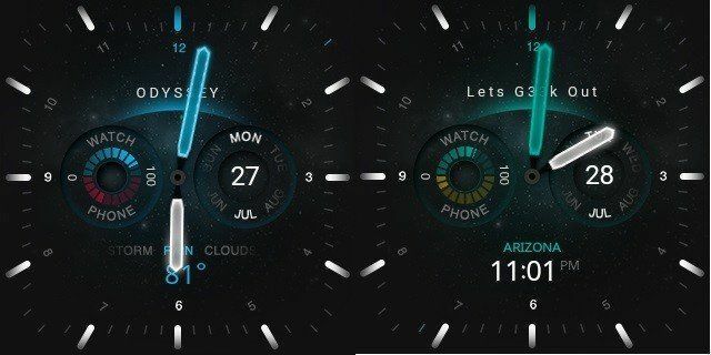 Captura de tela do mostrador do relógio Odyssey