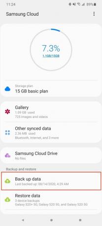 Selectați Backup Data Samsung Cloud