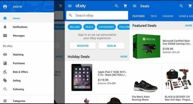 Snímky obrazovky aplikácie Ebay