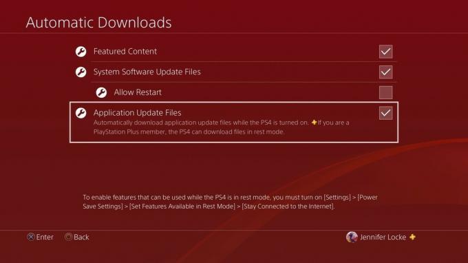 Screenshot dell'aggiornamento del download automatico di PS4