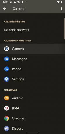Android -alkalmazások engedélyeinek képernyőképe