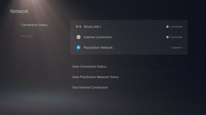 PS5 hálózati kapcsolat állapota