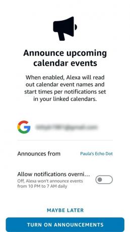 Alexa App ilmoittaa tulevista kalenteritapahtumista