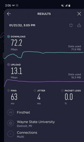 Galaxy S10 AT&T FirstNet Speedtest Screenshot