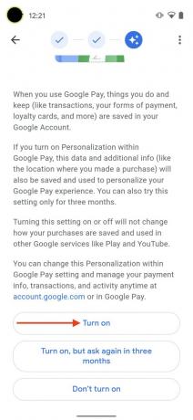 Passaggio 6 Nuova personalizzazione dell'app Google Pay