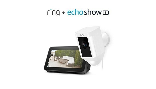 Ring Spotlight Cam conectada com Echo Show 5 Render