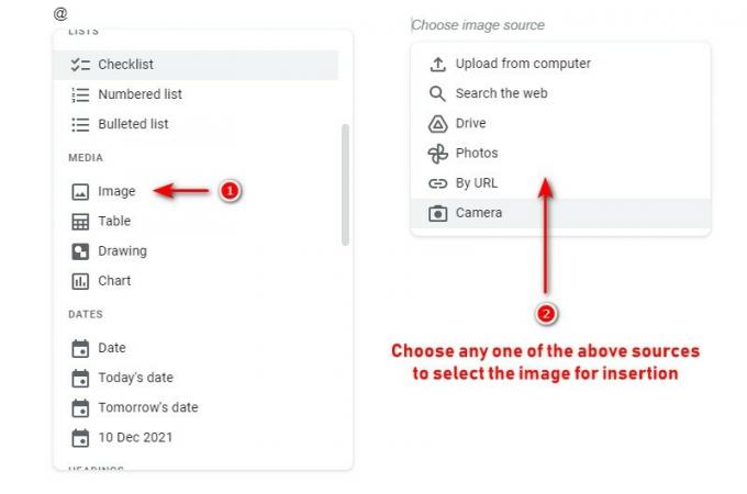 छवियों के लिए यूनिवर्सल इंसर्शन मेनू Google डॉक्स